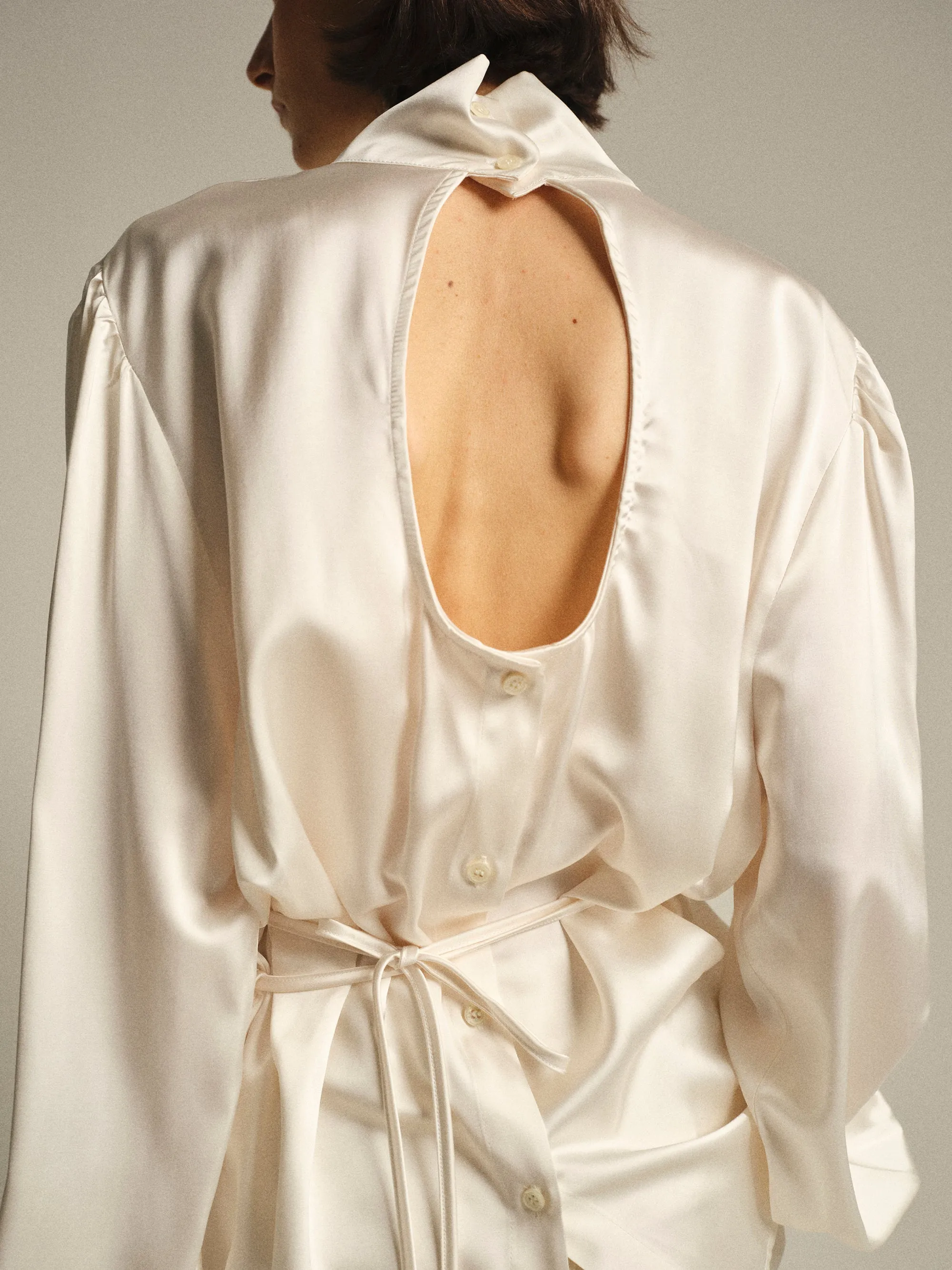 Eben Draped Satin High-Neck Blouse, Ivory sold by Source Unknown product image thumbnail 5