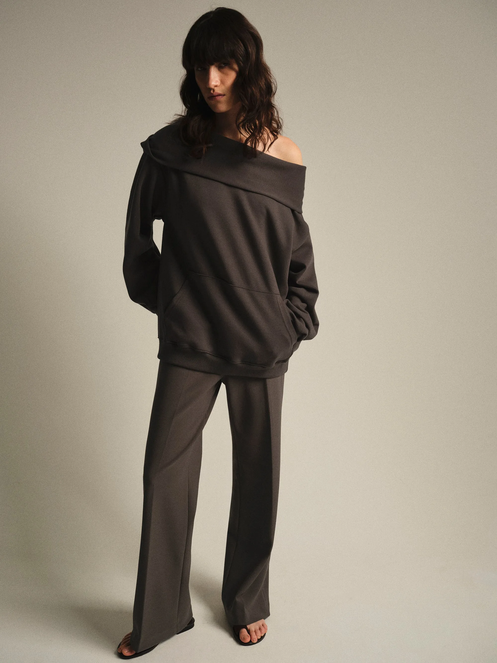 Elastic Waist Creased Trousers, Brown sold by Source Unknown product image thumbnail 2