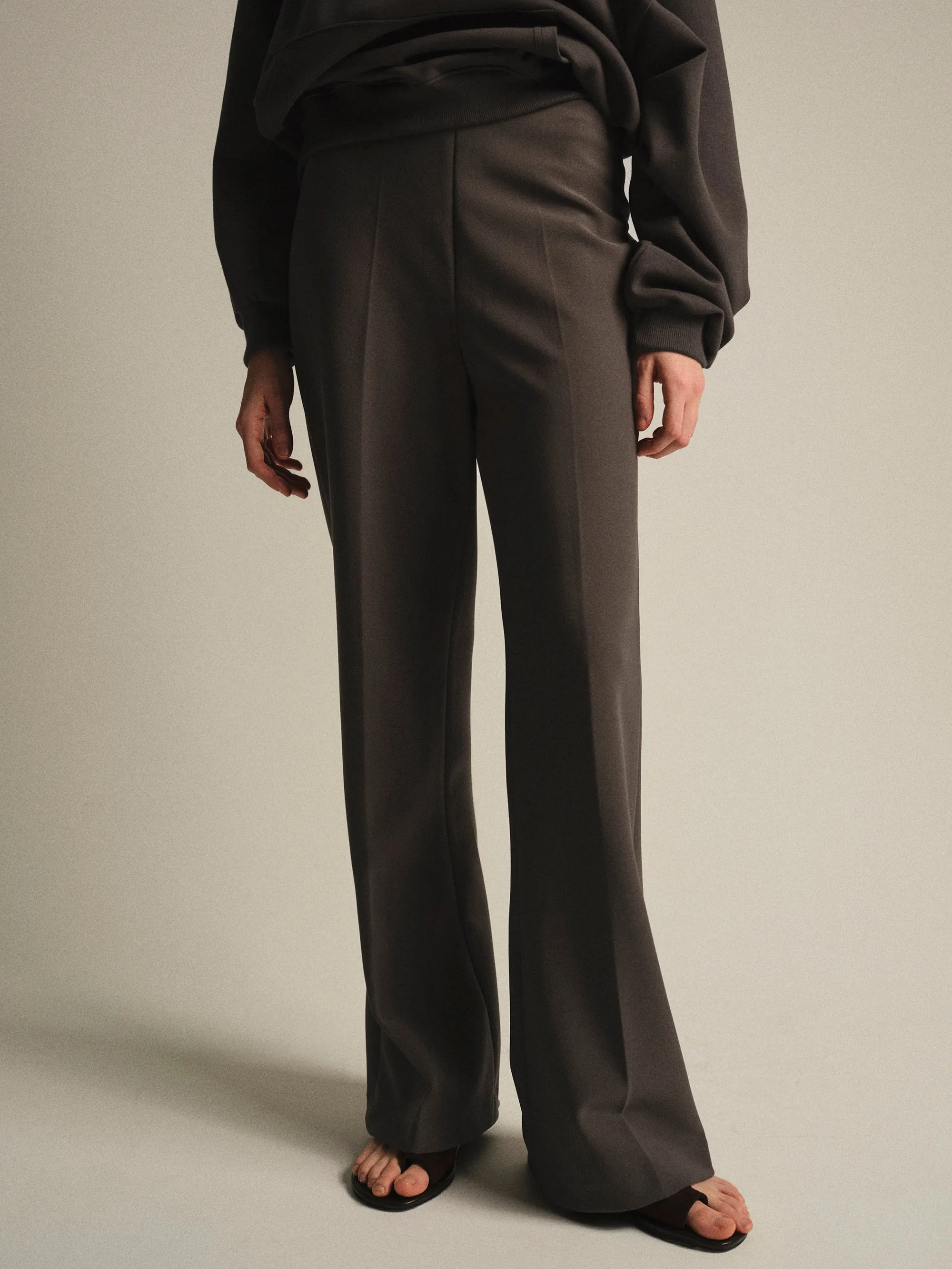 Elastic Waist Creased Trousers, Brown sold by Source Unknown