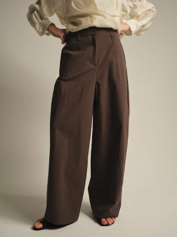 Relaxed Barrel-Leg Trousers, Brown sold by Source Unknown