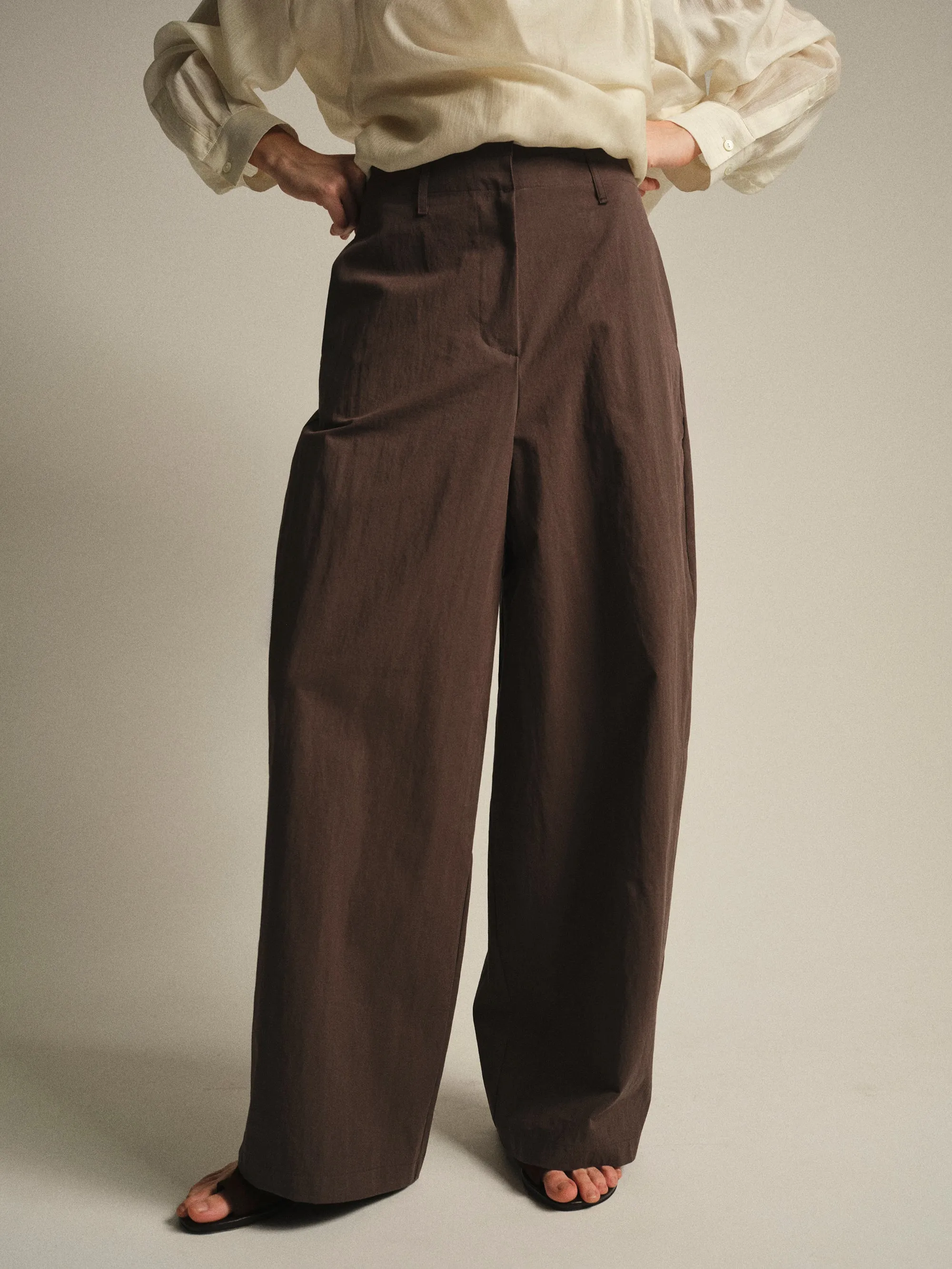 Relaxed Barrel-Leg Trousers, Brown sold by Source Unknown