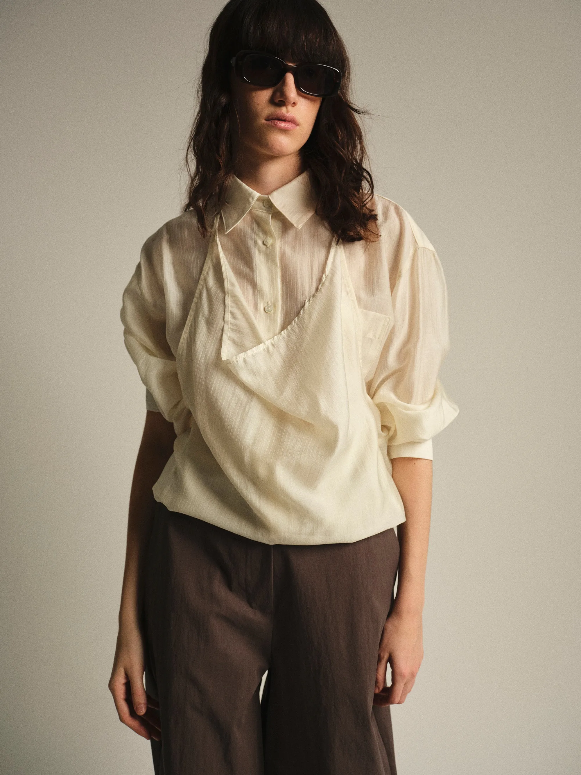 Layered Striped Shirt, Cream sold by Source Unknown
