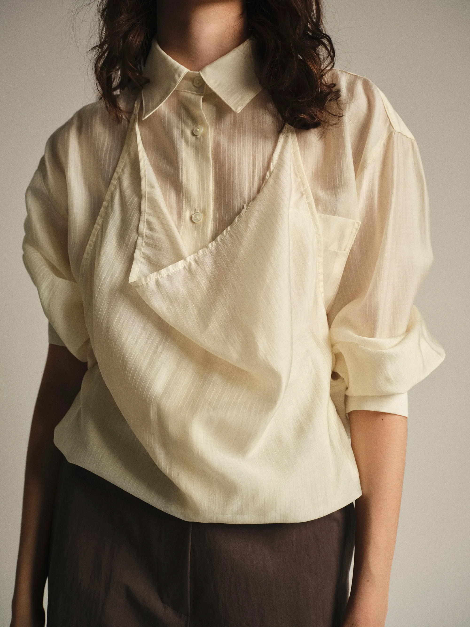 Layered Striped Shirt, Cream sold by Source Unknown product image thumbnail 3