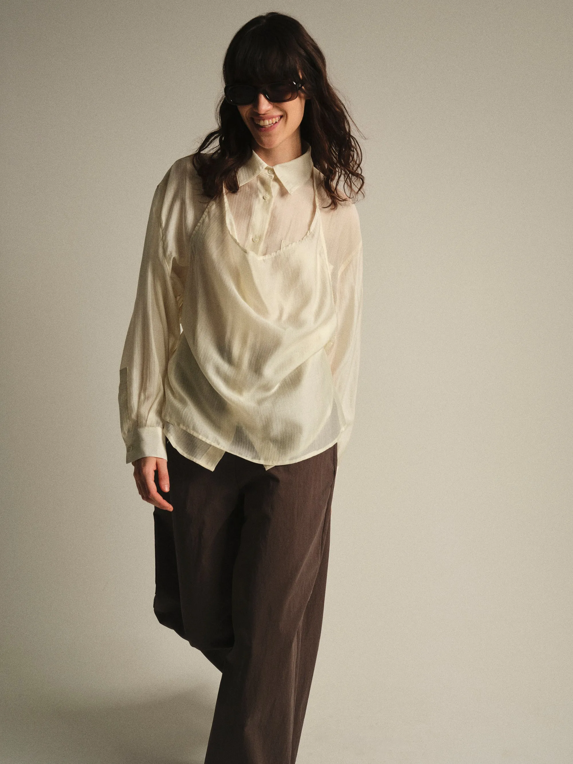 Layered Striped Shirt, Cream sold by Source Unknown product image thumbnail 2