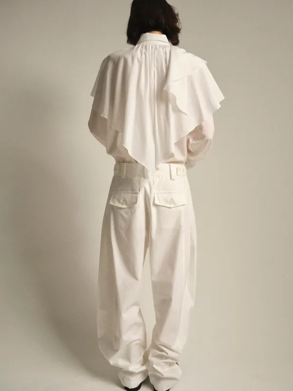 Hem Button Wide Trousers, White sold by Source Unknown