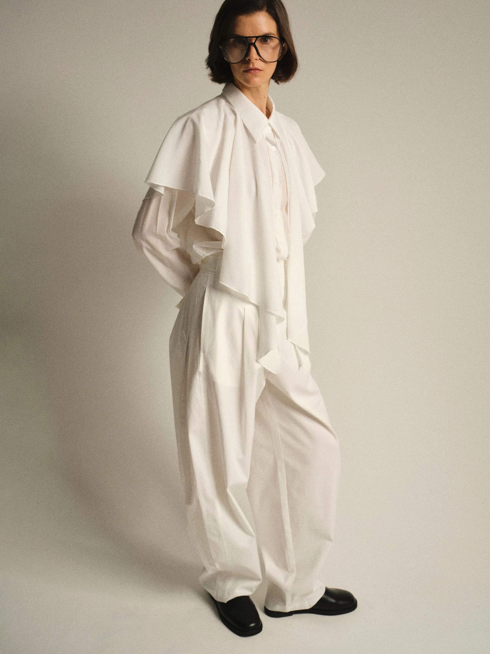 Scarf-Overlay Blouse, Ivory sold by Source Unknown product image thumbnail 3