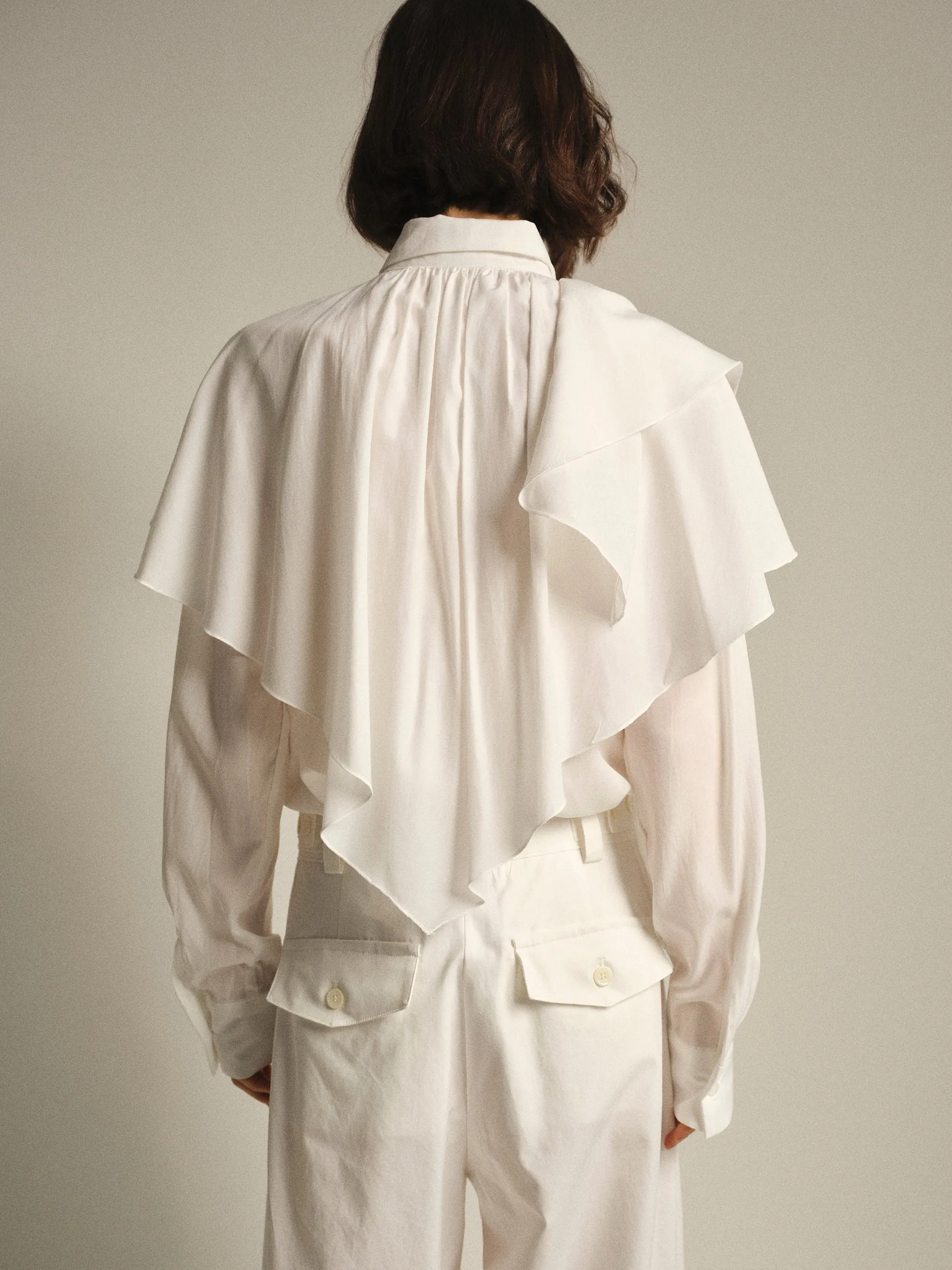 Scarf-Overlay Blouse, Ivory sold by Source Unknown product image thumbnail 4