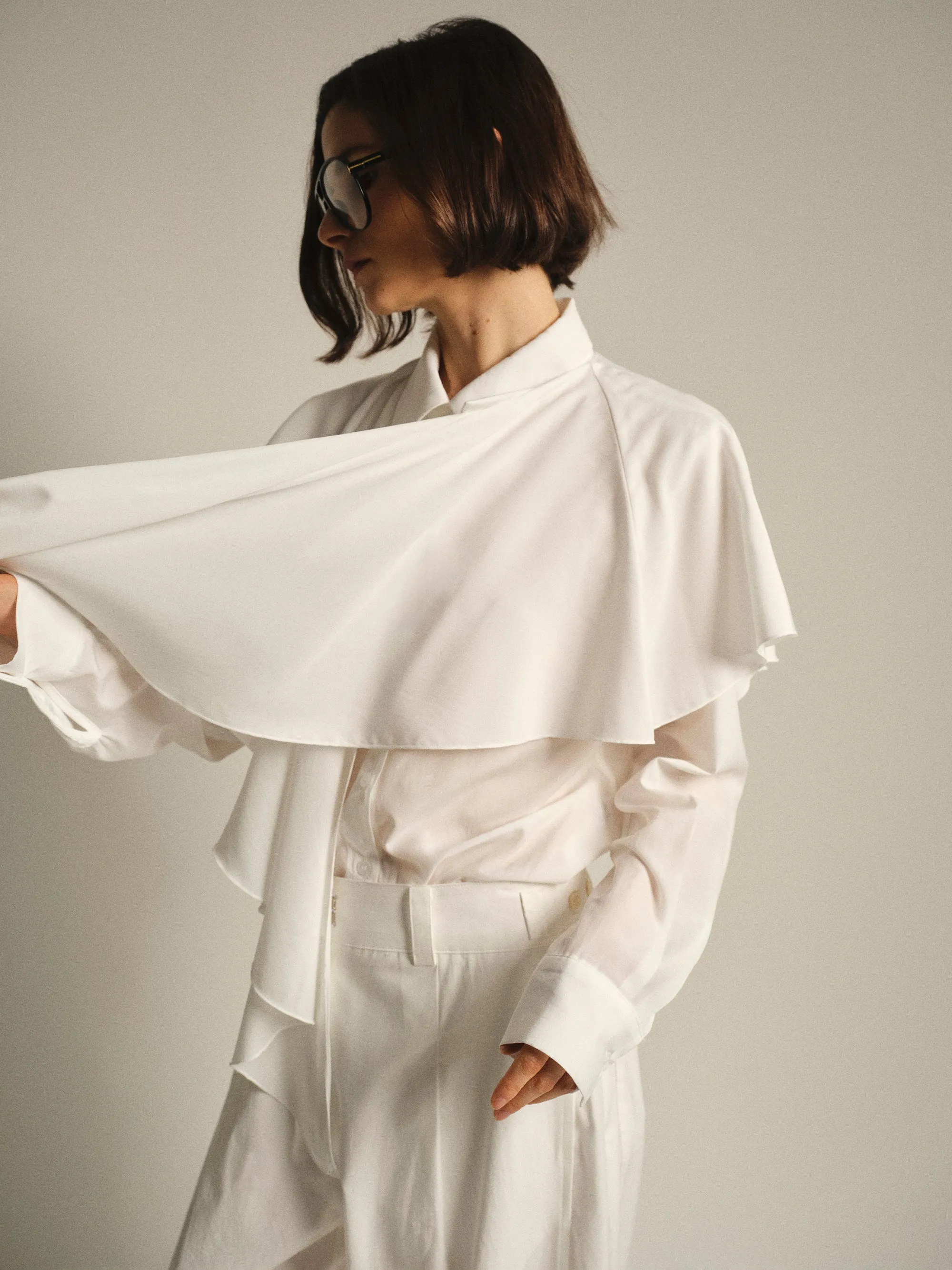 Scarf-Overlay Blouse, Ivory sold by Source Unknown product image thumbnail 2