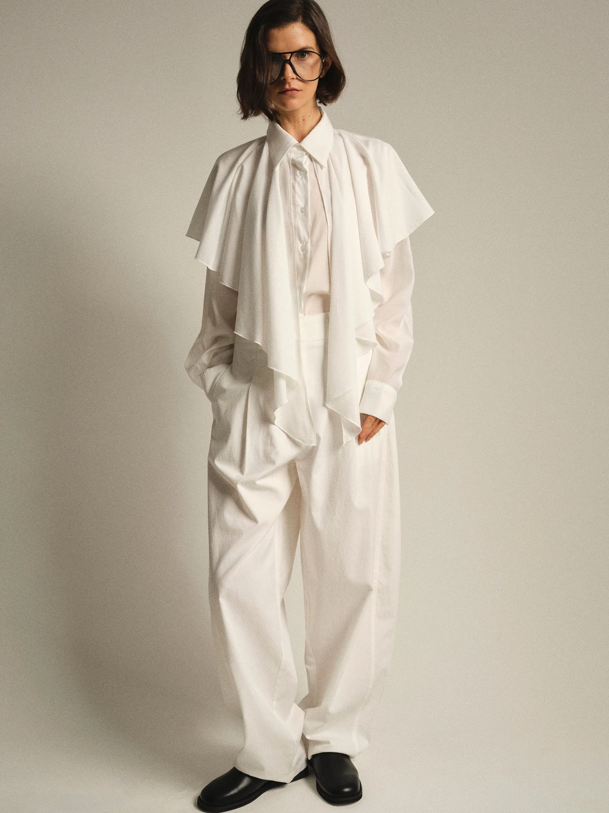 Scarf-Overlay Blouse, Ivory sold by Source Unknown