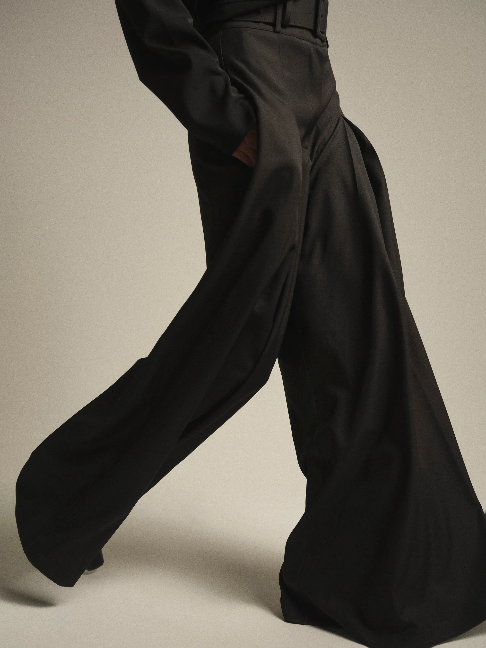 High-Waist Belted Trousers, Black sold by Source Unknown