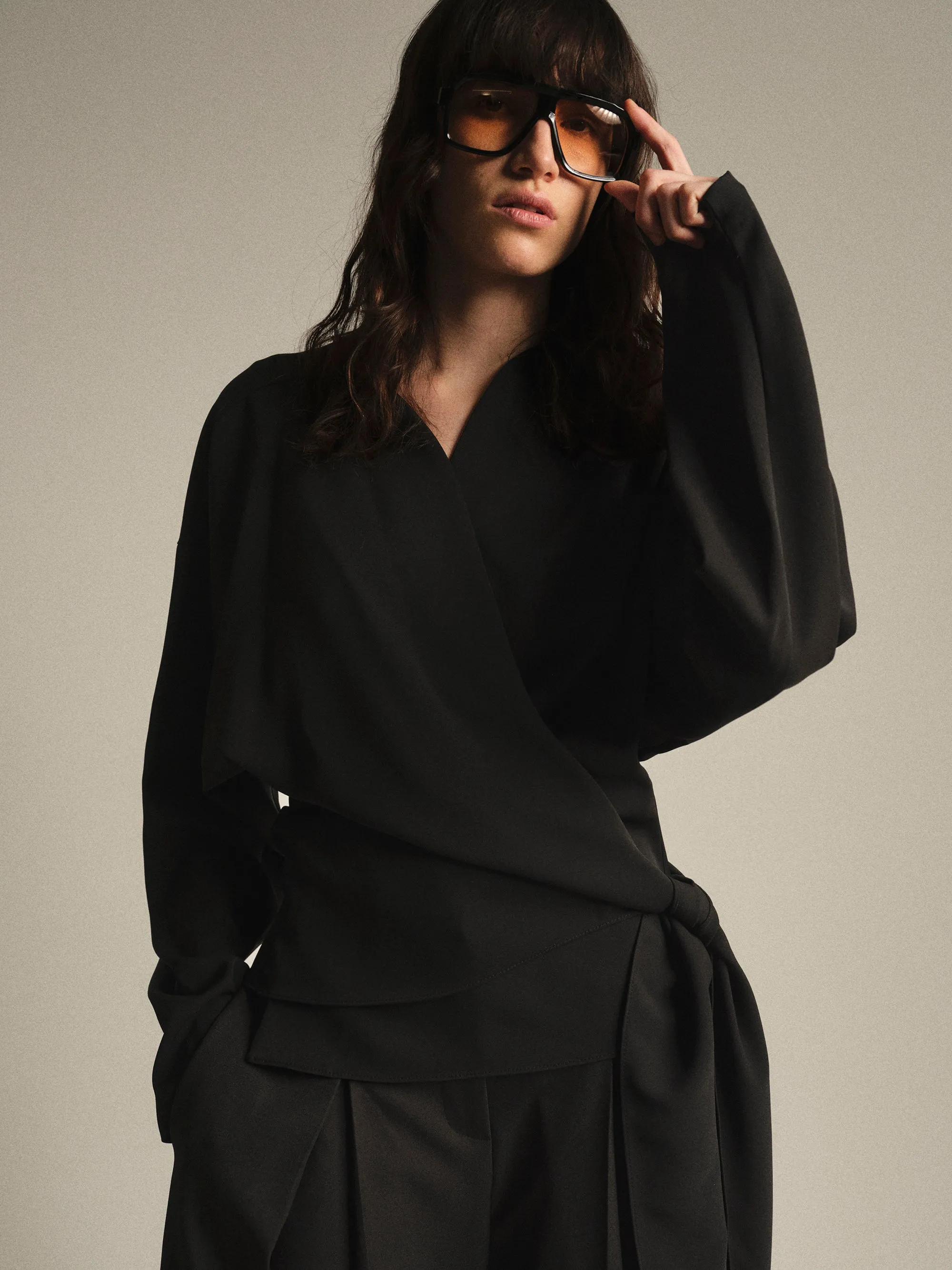 V-Neck Wrap Blouse, Black sold by Source Unknown