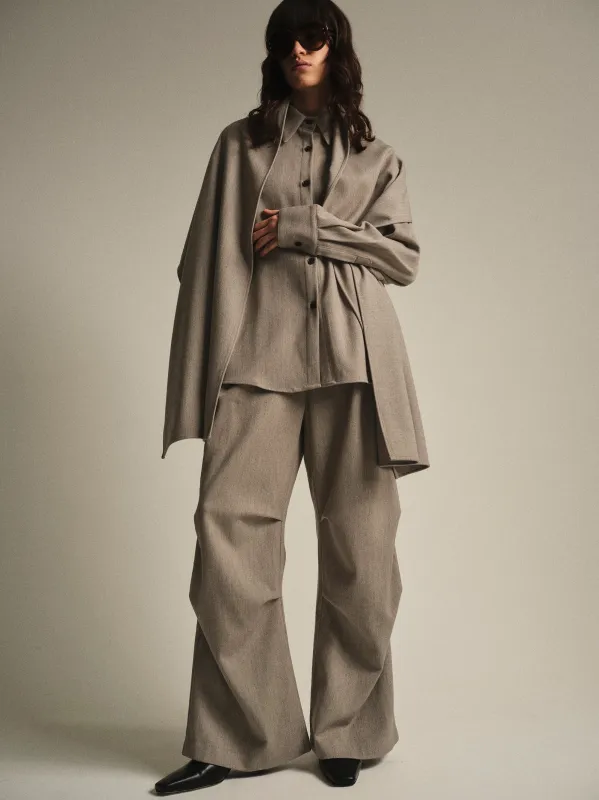 Loter Side-Ruched Trousers, Beige made by Source Unknown