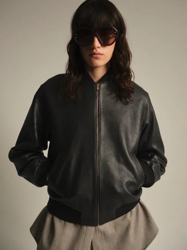 Zia Lambskin Leather Blouson Jacket, Black sold by Source Unknown