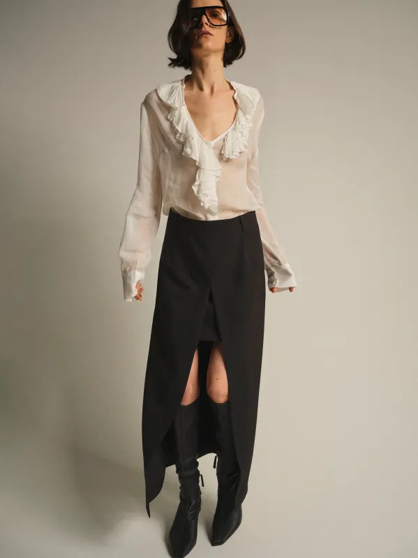 Layered Wrap Slit Skirt, Black made by Source Unknown