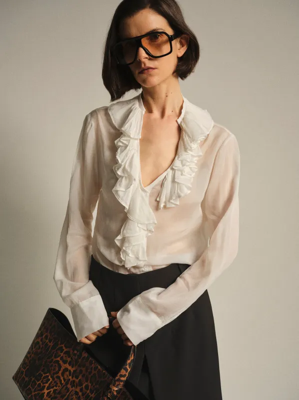 Frill-Collar Blouse, Ivory made by Source Unknown