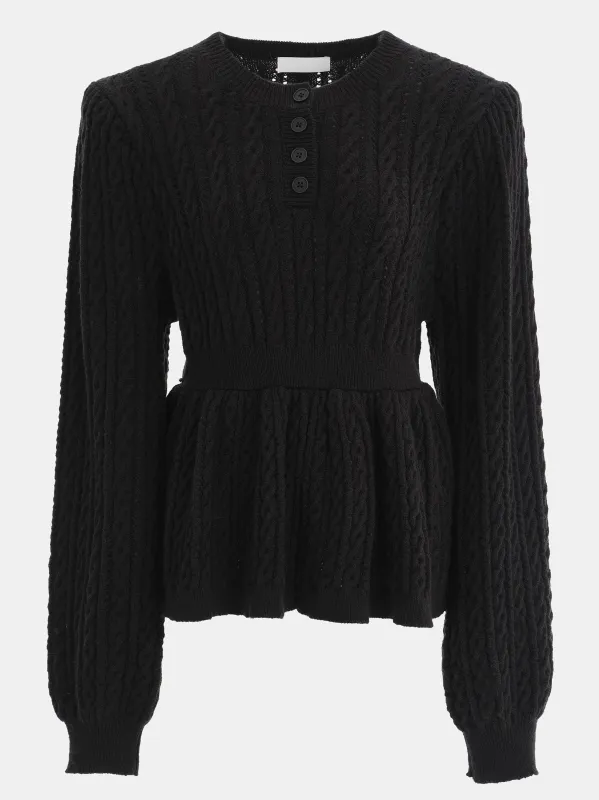 Cable Knit Peplum Sweater, Black made by Source Unknown