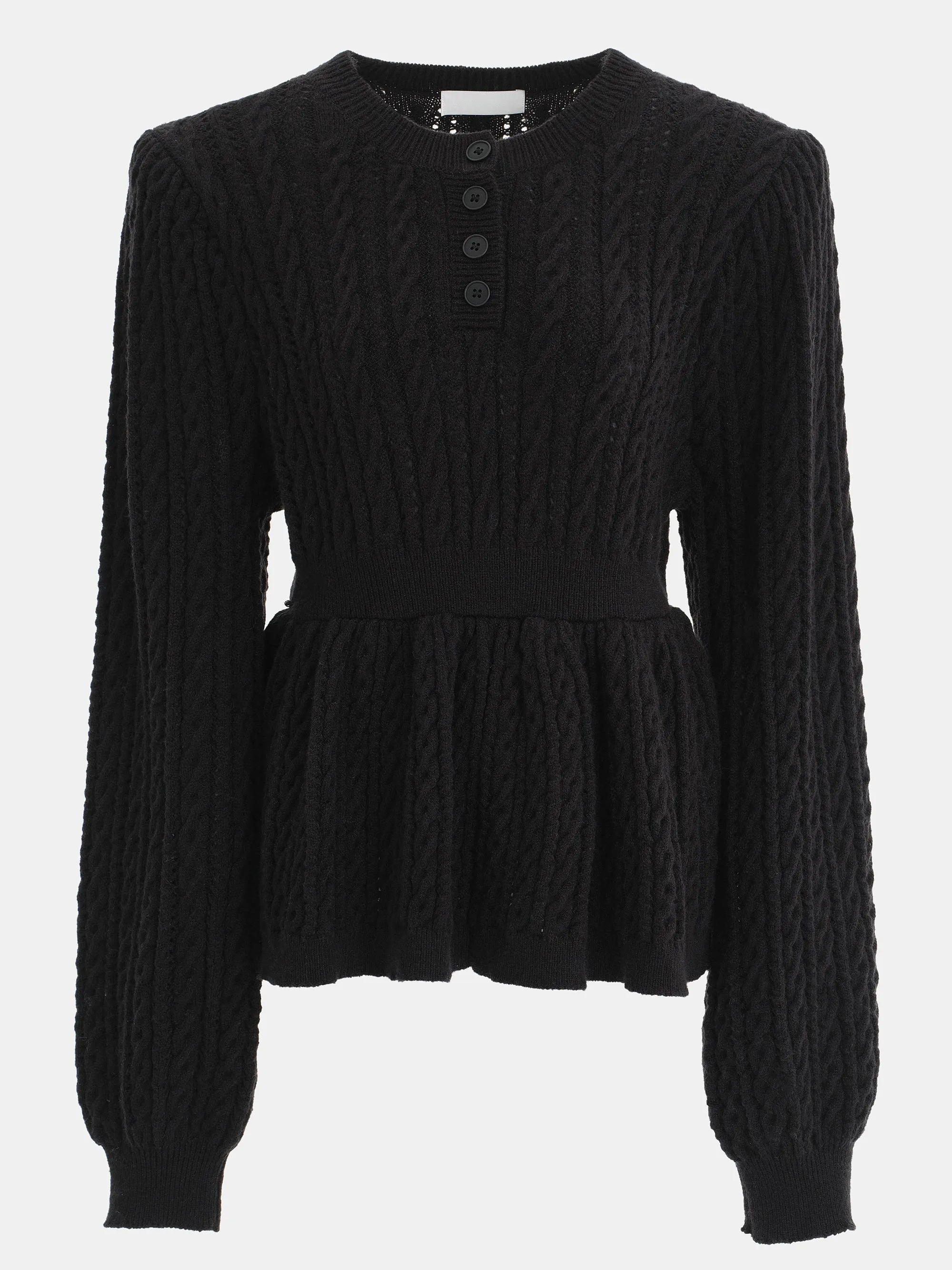 Cable Knit Peplum Sweater, Black sold by Source Unknown
