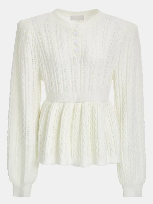 Cable Knit Peplum Sweater, Ivory made by Source Unknown