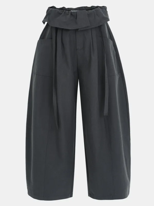 Foldover Wide-Leg Pants, Charcoal made by Source Unknown