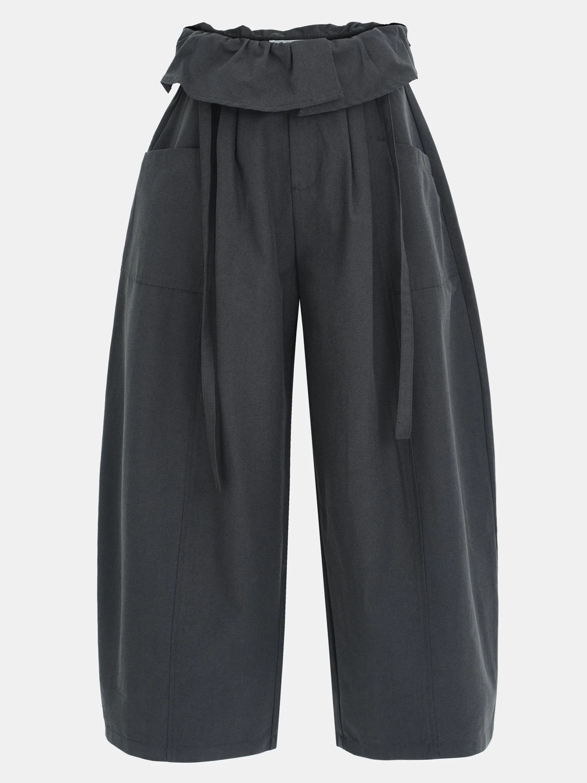 Foldover Wide-Leg Pants, Charcoal sold by Source Unknown