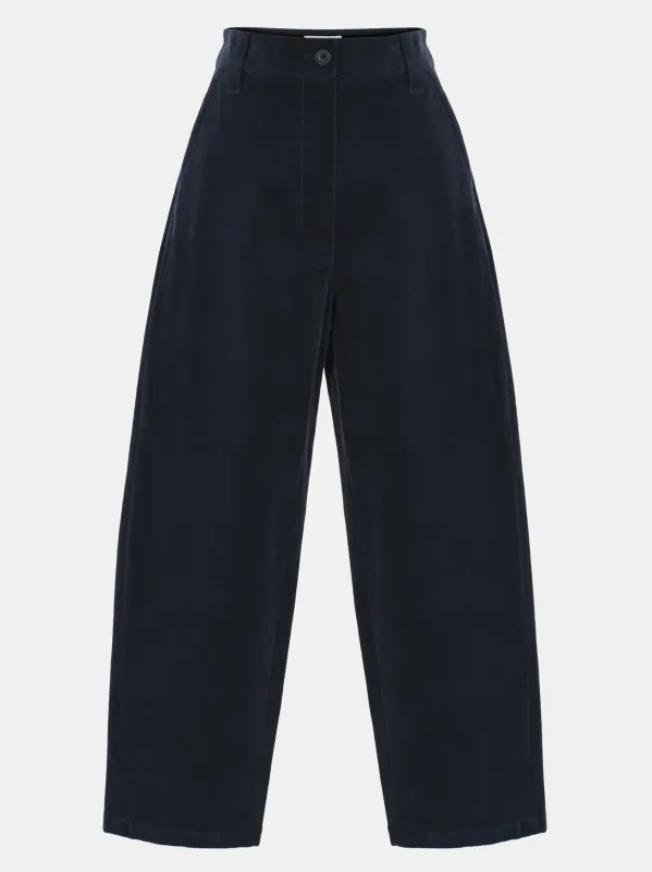 Barrel-Leg Corduroy Trousers, Navy sold by Source Unknown