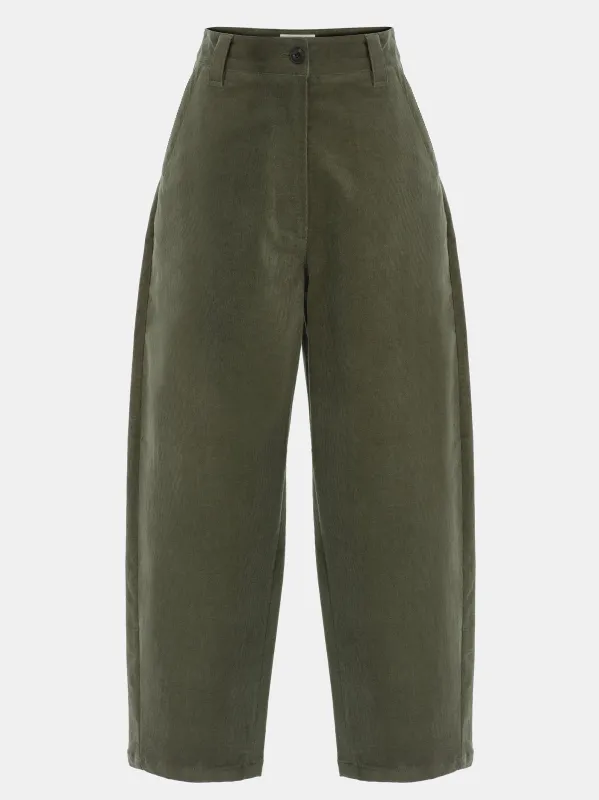 Barrel-Leg Corduroy Trousers, Khaki sold by Source Unknown