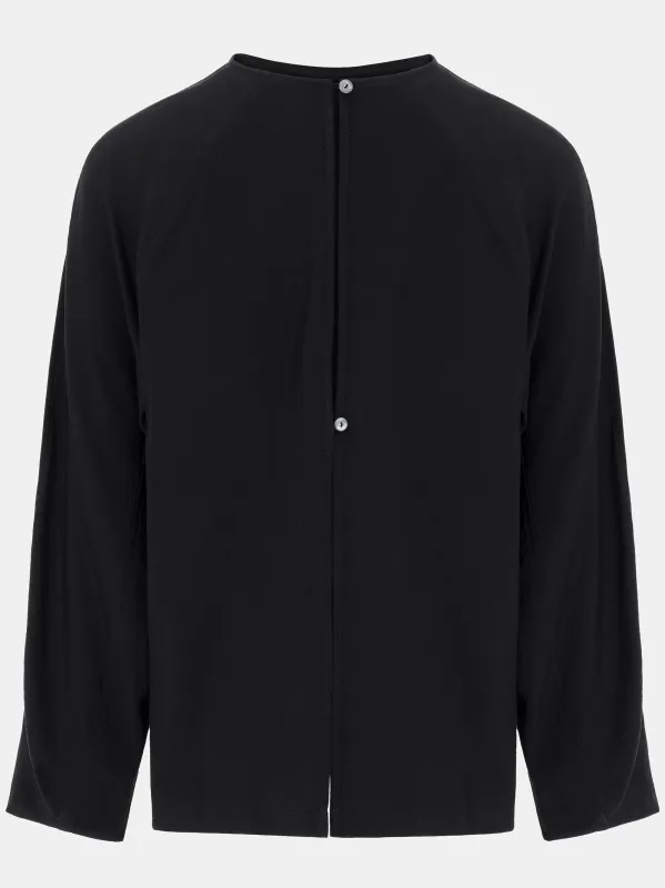 Front-slit Crepe Blouse, Black sold by Source Unknown