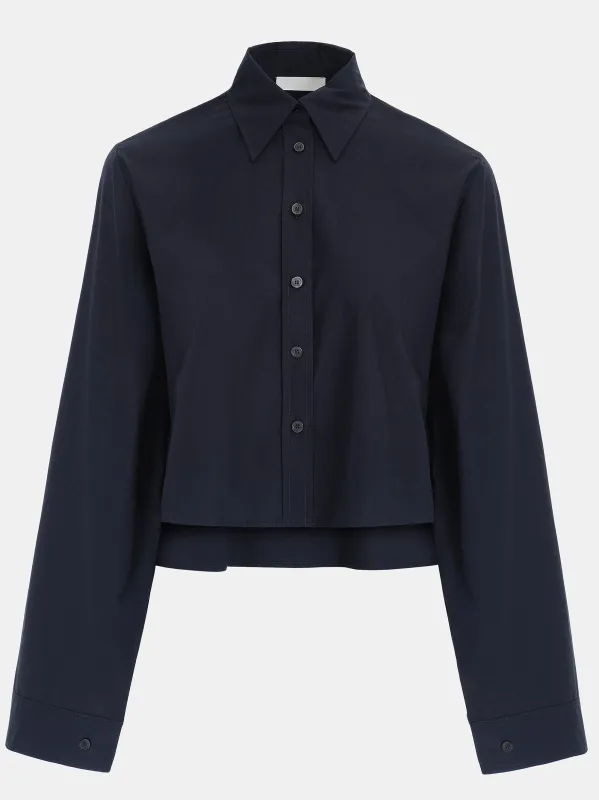 Cropped Layered Poplin Shirt, Navy sold by Source Unknown