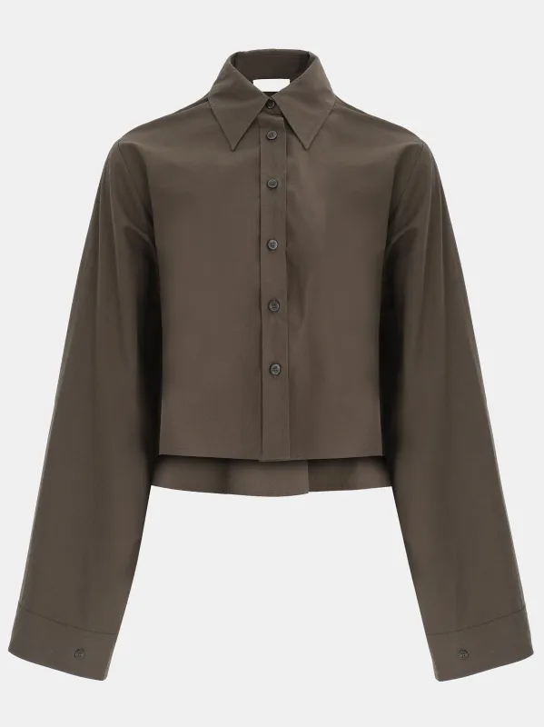 Cropped Layered Poplin Shirt, Brown made by Source Unknown