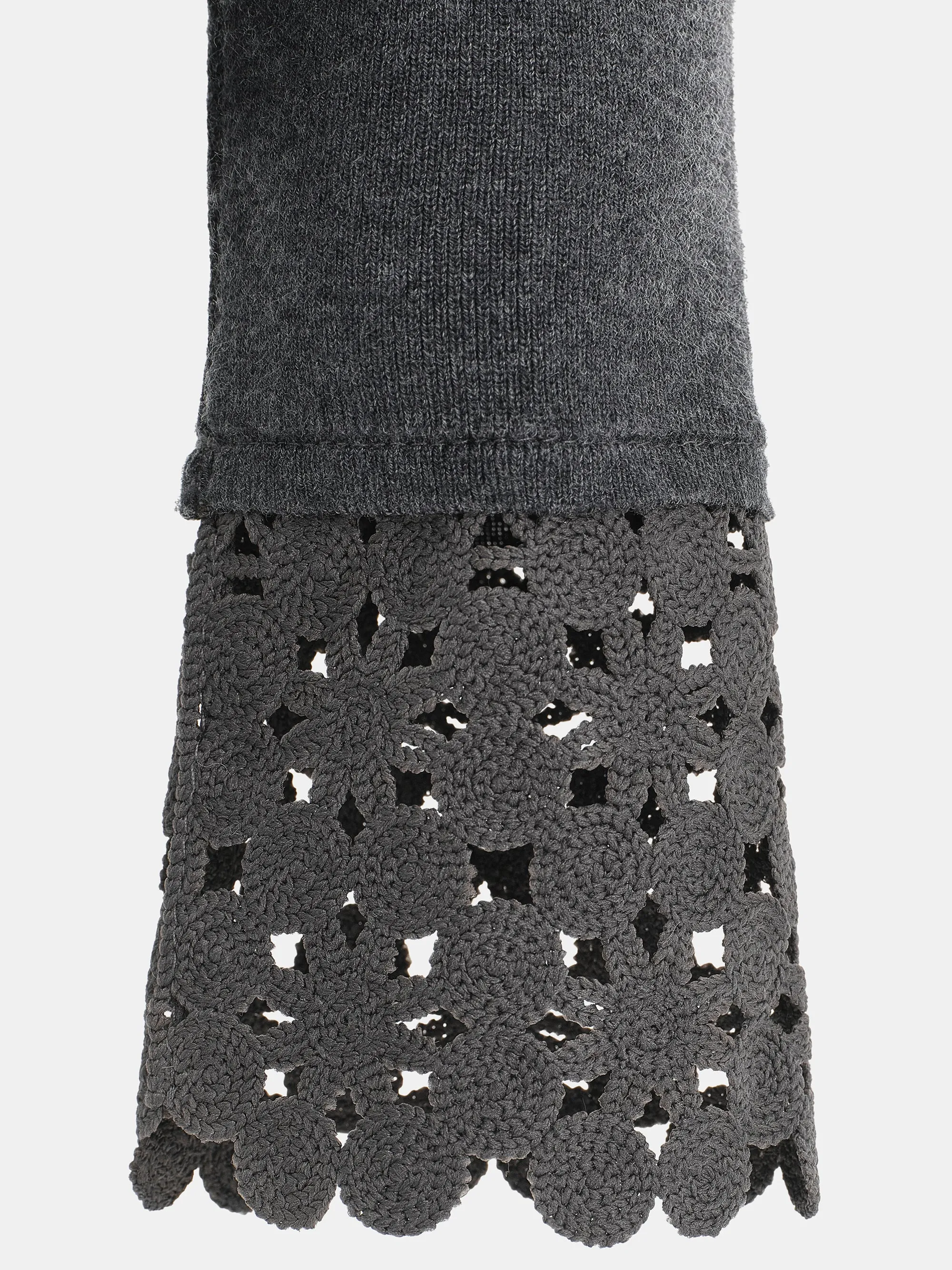 Crochet Cuff V-Neck Knit Top, Charcoal sold by Source Unknown product image thumbnail 2