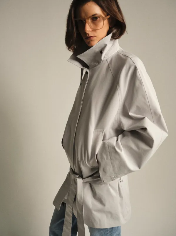 Belted Short Trench Jacket, Pale Blue sold by Source Unknown