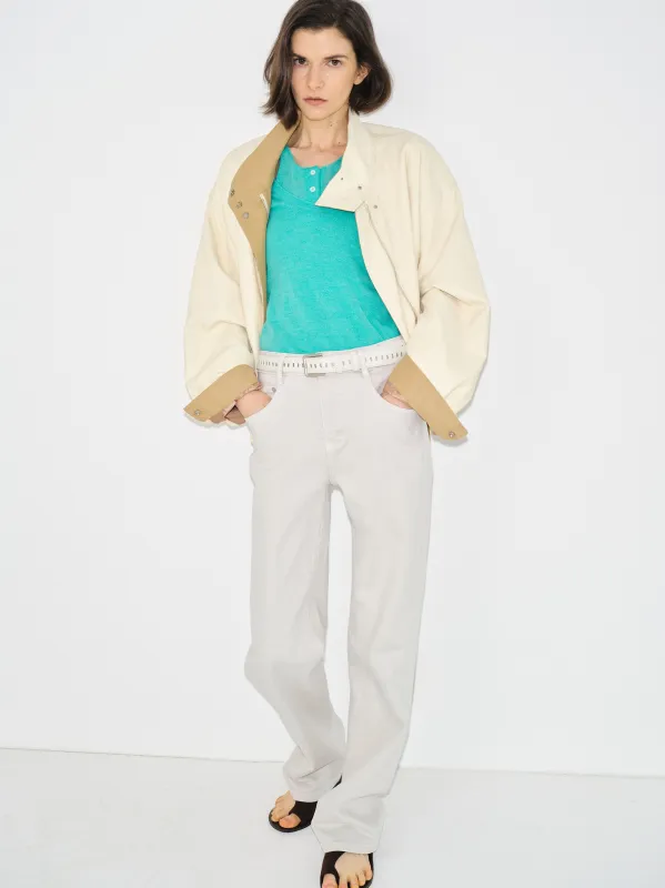 Belted Straight-Leg Jeans, Faded Grey sold by Source Unknown