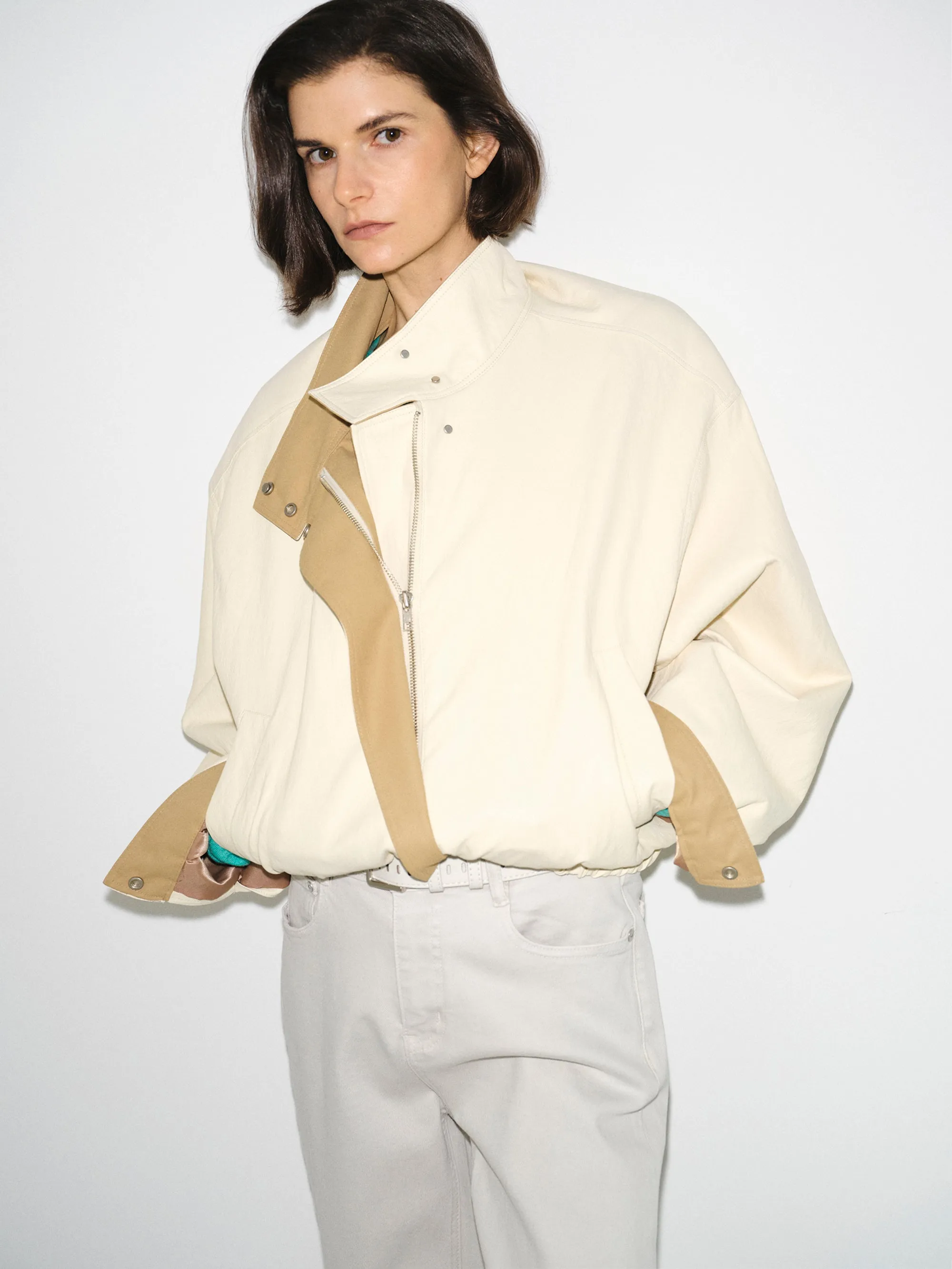 Contrast Panel Faux-Leather Jacket, Cream sold by Source Unknown product image thumbnail 2