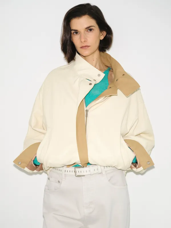 Contrast Panel Faux-Leather Jacket, Cream sold by Source Unknown