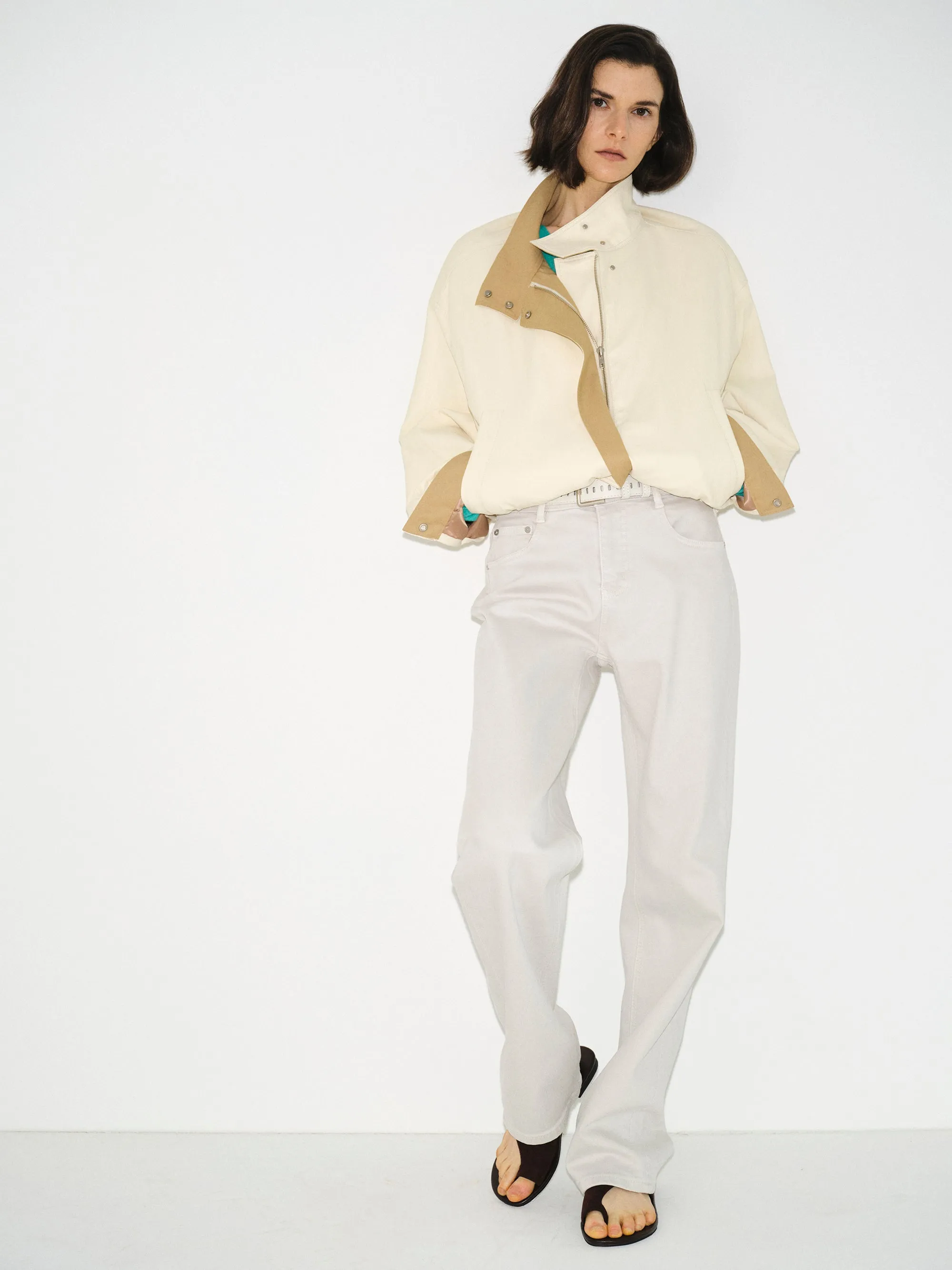 Contrast Panel Faux-Leather Jacket, Cream sold by Source Unknown product image thumbnail 4