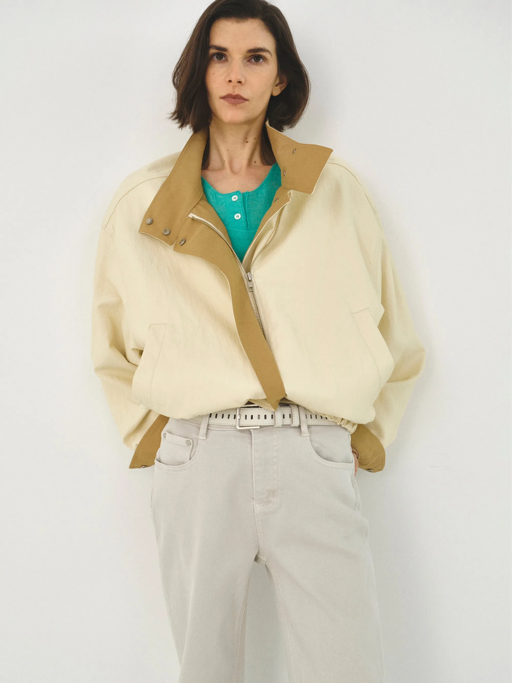 Contrast Panel Faux-Leather Jacket, Cream sold by Source Unknown product image thumbnail 5