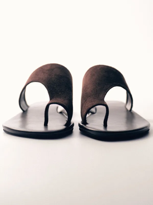 Suede Toe-Loop Sandals, Brown sold by Source Unknown
