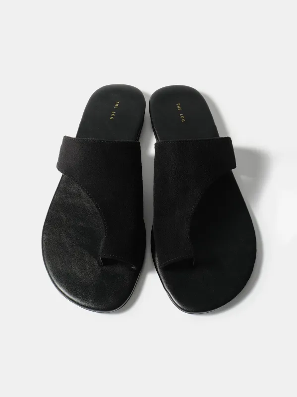 Suede Toe-Loop Sandals, Black sold by Source Unknown
