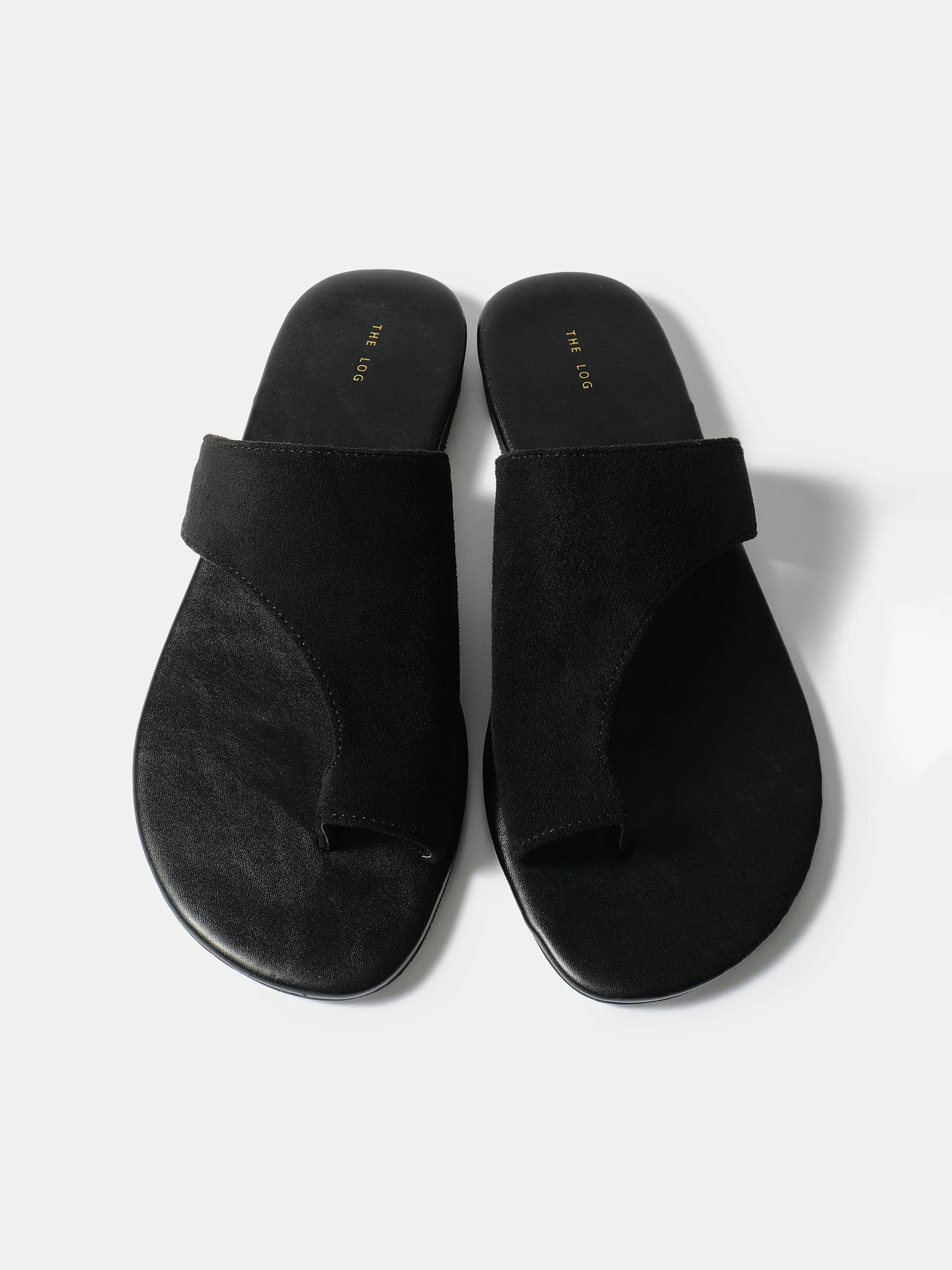 Suede Toe-Loop Sandals, Black sold by Source Unknown