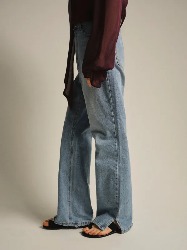 Straight-Leg Side Slit Jeans, Light Blue sold by Source Unknown