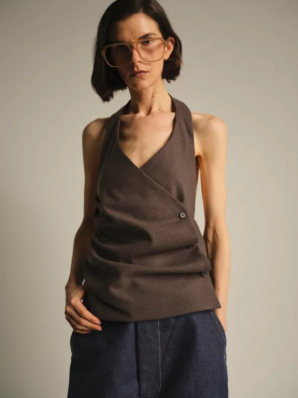 Tiered Button Halter Top, Brown sold by Source Unknown