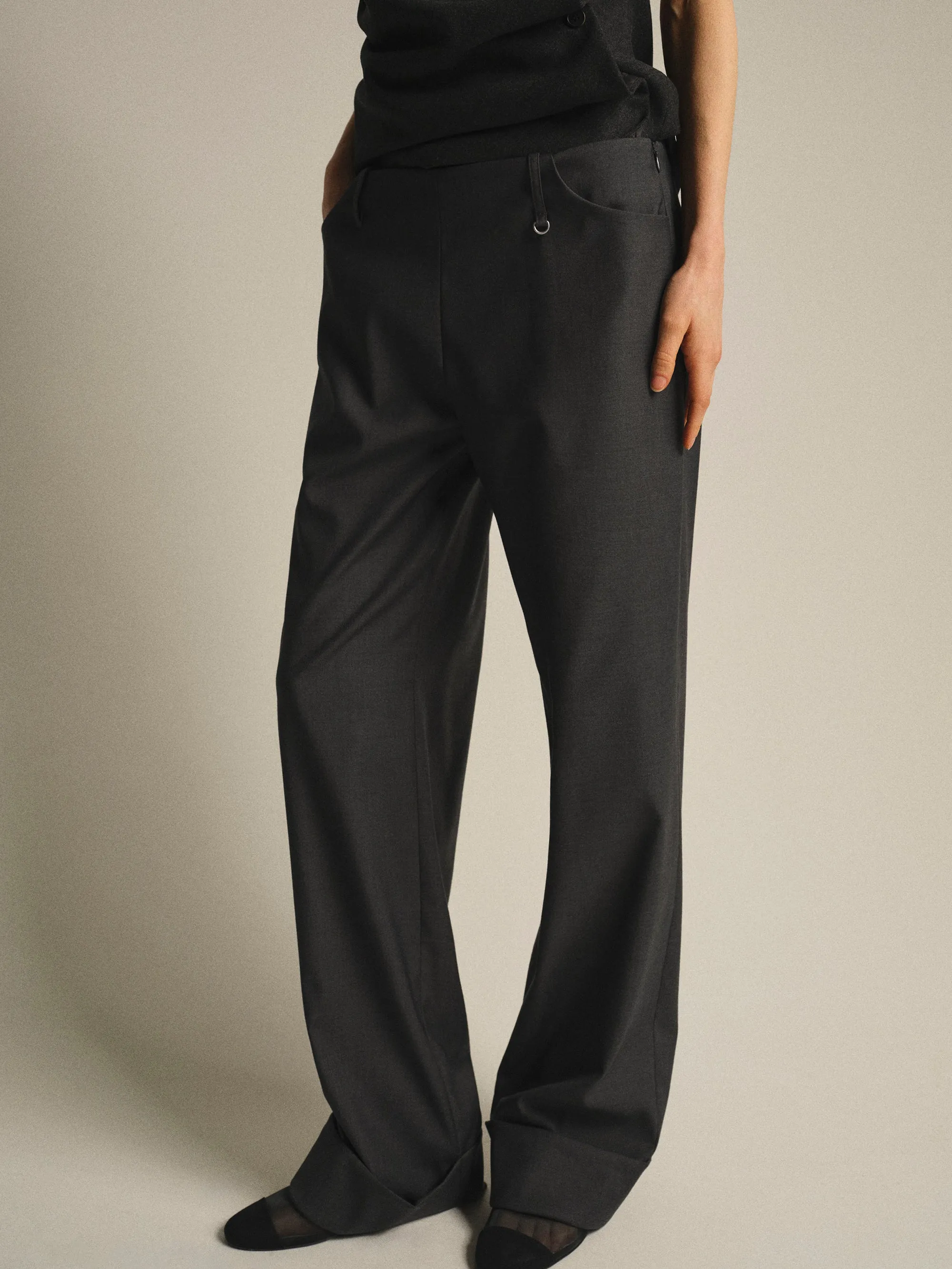 Cuffed Tailored Trousers, Charcoal sold by Source Unknown product image thumbnail 3