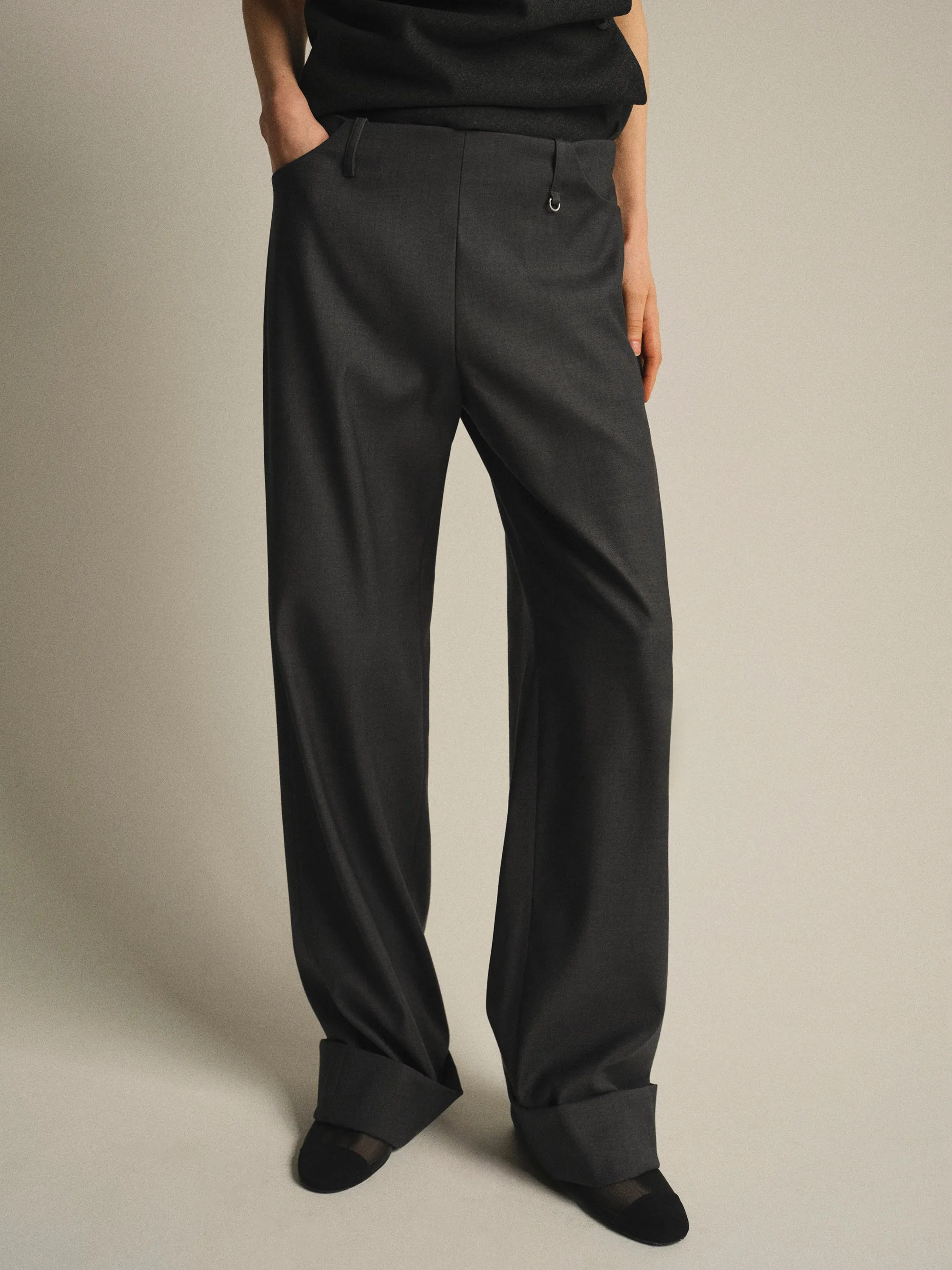 Cuffed Tailored Trousers, Charcoal sold by Source Unknown