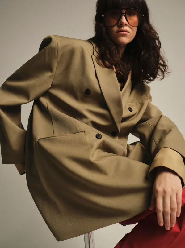 Oversized Double Breasted Blazer, Beige made by Source Unknown