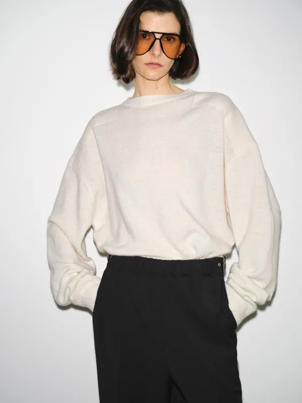 Wide-Shoulder Knit Sweater, White sold by Source Unknown