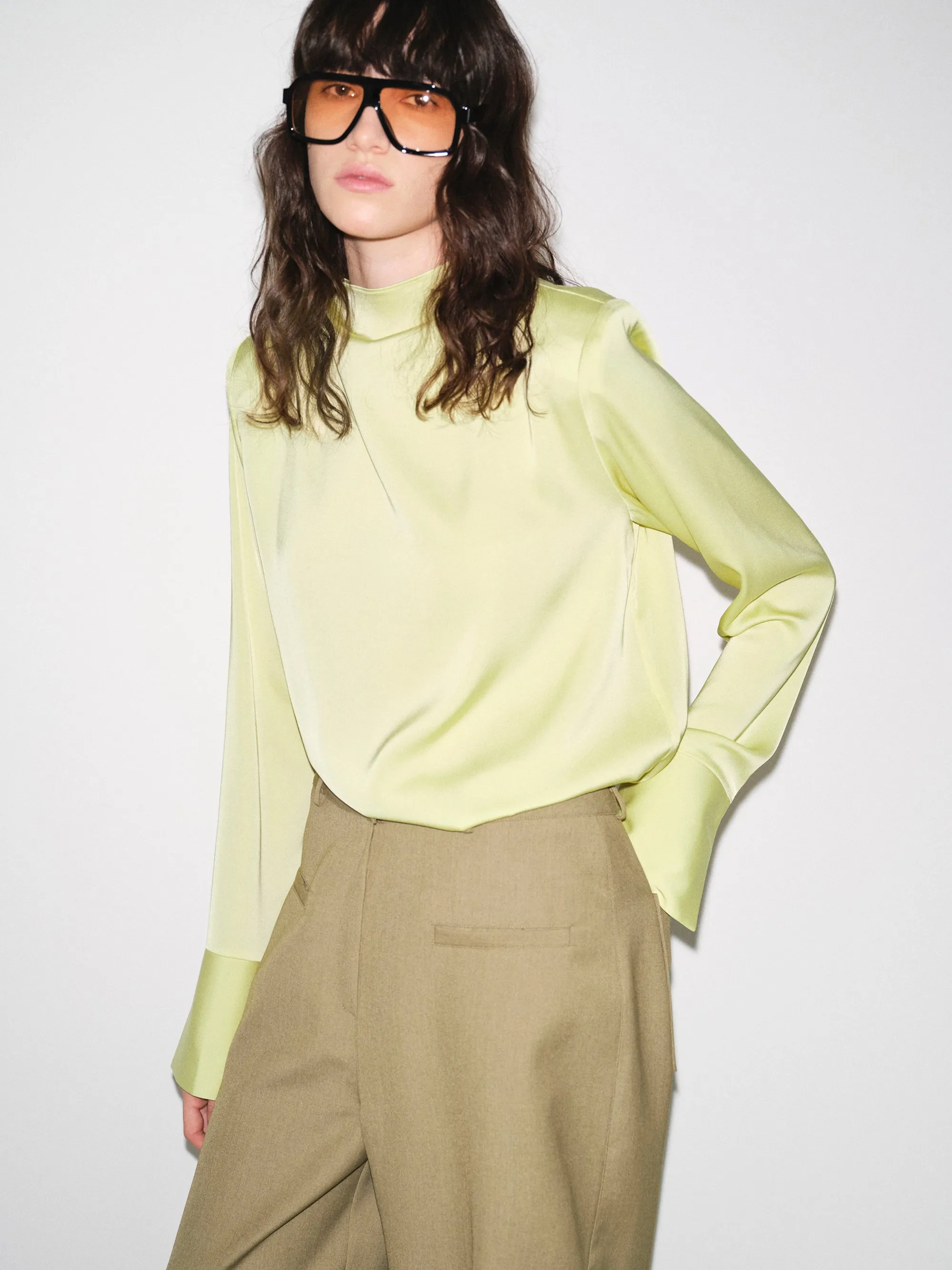 Padded Satin Blouse, Yellow sold by Source Unknown