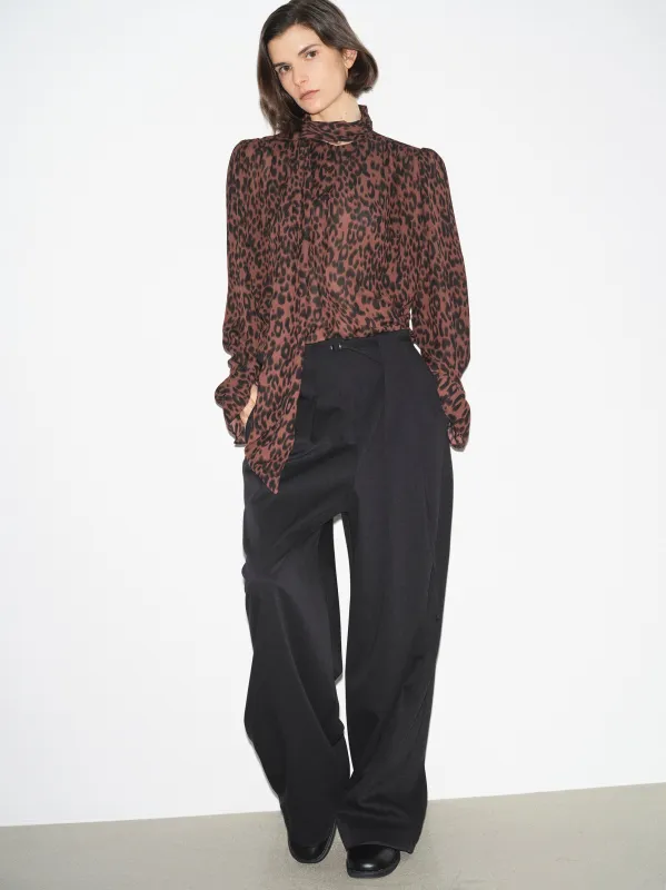 Belted Front-Tuck Trousers, Black sold by Source Unknown