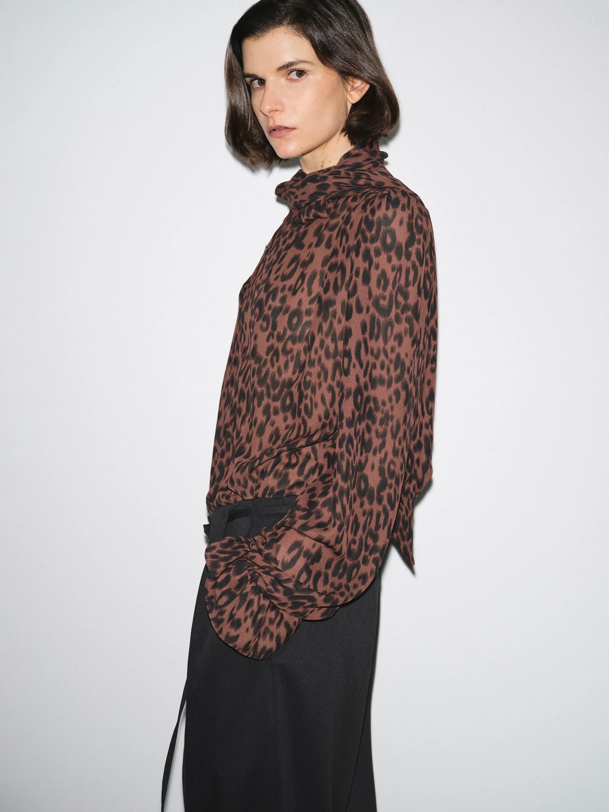 Semi-Sheer Tie Blouse, Leopard sold by Source Unknown product image thumbnail 2