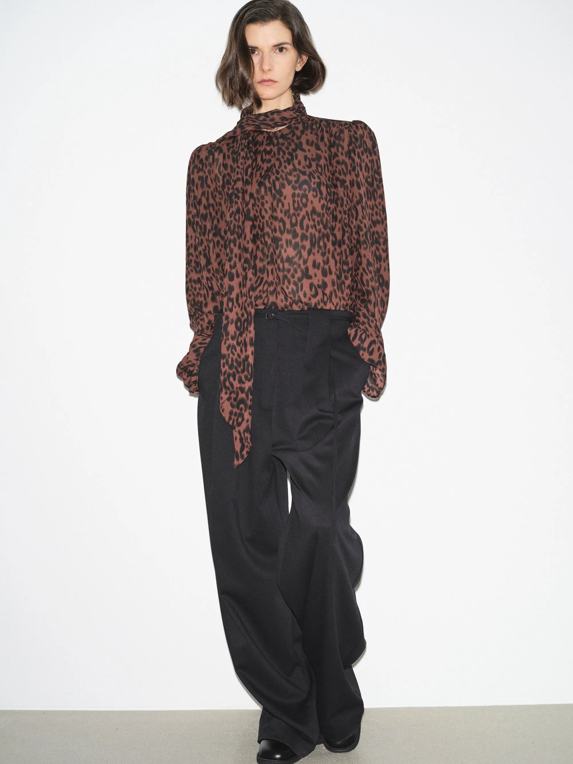 Semi-Sheer Tie Blouse, Leopard sold by Source Unknown product image thumbnail 3