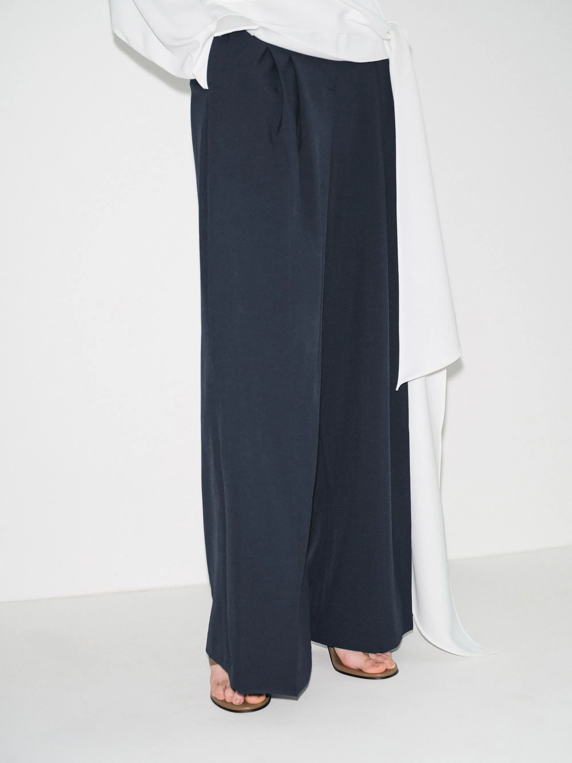 Double Pleated Wide-Leg Trousers, Navy sold by Source Unknown